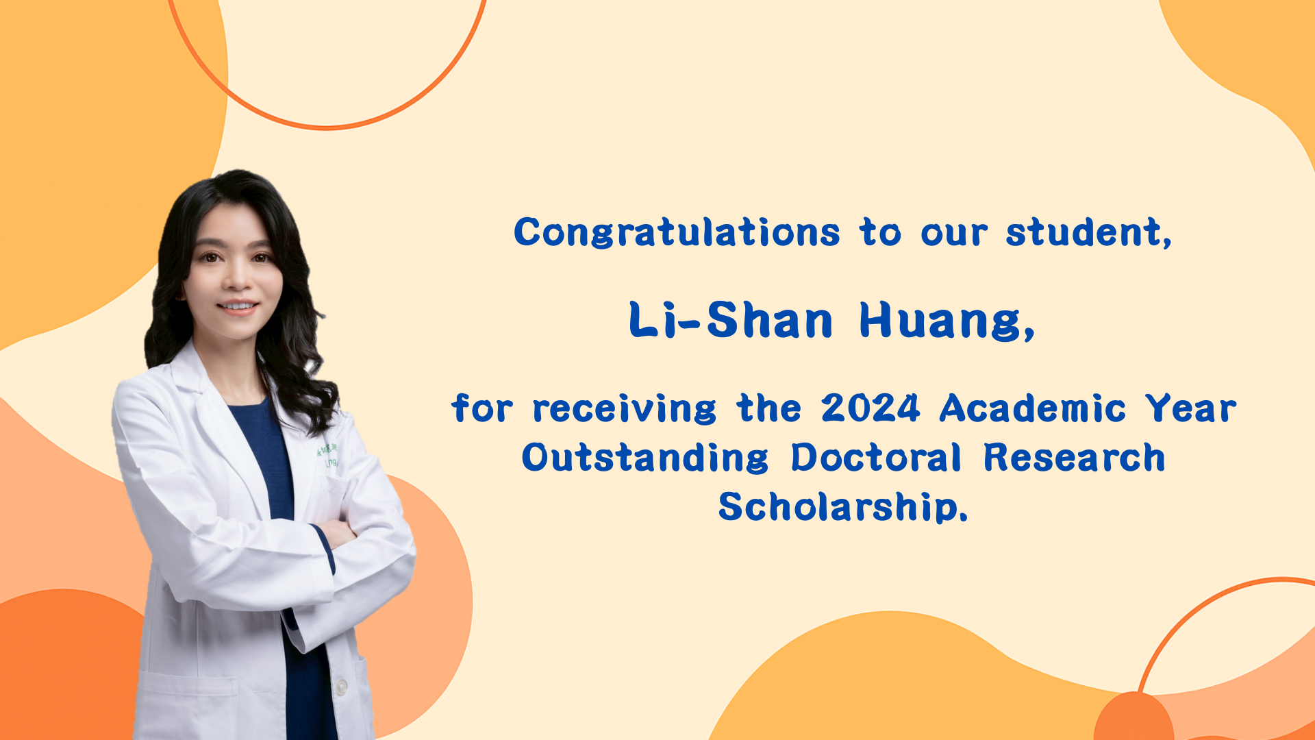 Congratulations to our student,   Li-Shan Huang,   for receiving the 2024 Academic Year Outstanding Doctoral Research Scholarship.